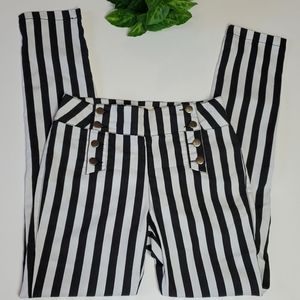 LATISTE Black White Stripe Button Front Pants